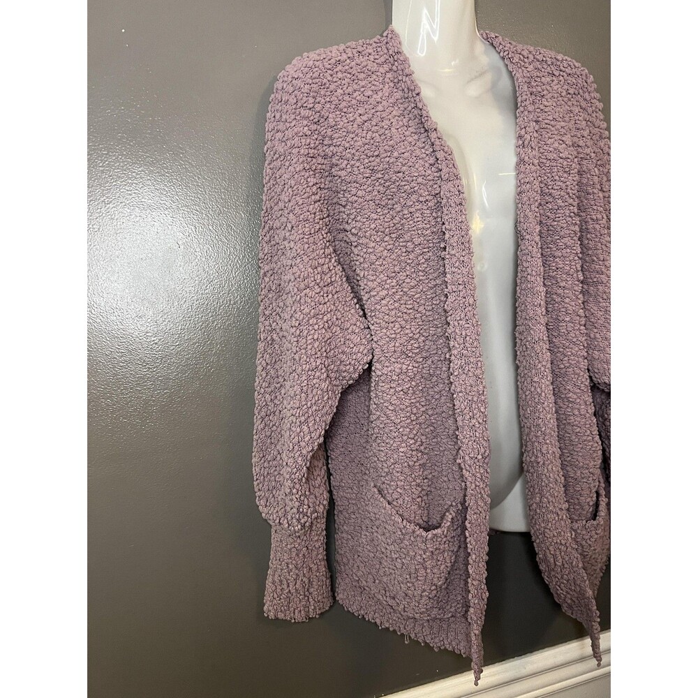 MEROKEETY Sweater Womens Medium Purple Popcorn Knit Open Front Cozy Cardigan - Picture 2 of 9